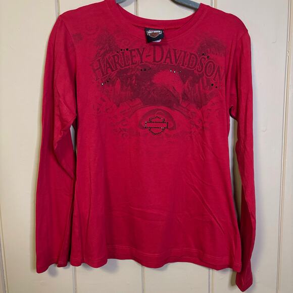 Harley-Davidson Y2K Red long sleeve bedazzled shirt XL Duluth Minnesota - Picture 2 of 4